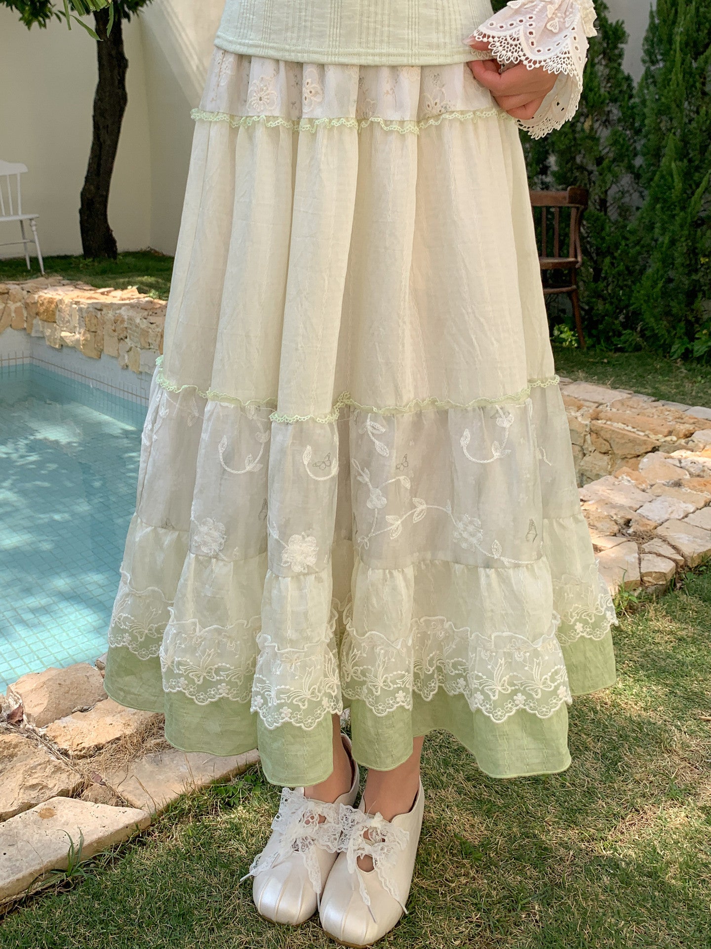 Sage Petal Layer Skirt-Bottoms-ntbhshop