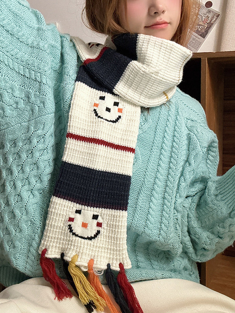 Smiley Snowman Tassel Scarf-ntbhshop