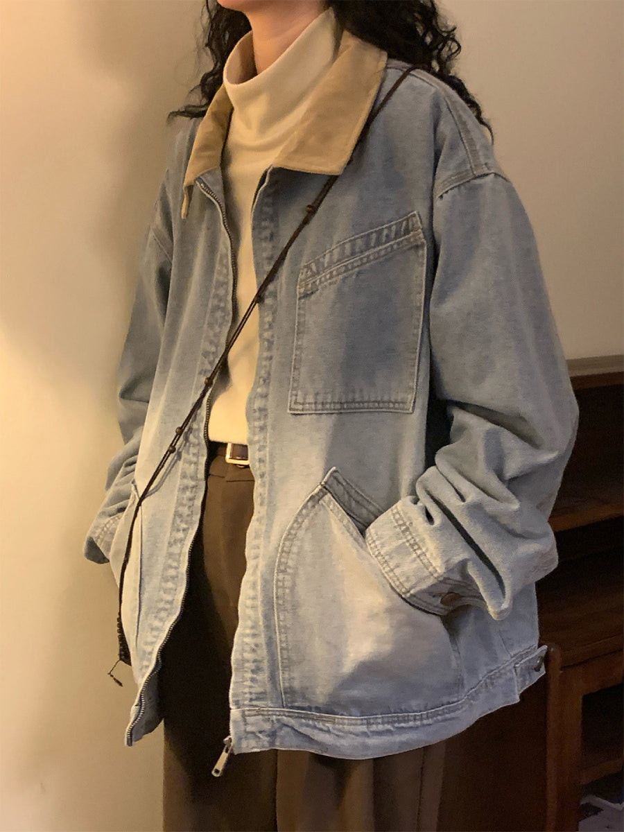 Mocha Latte Collar Denim Jackets-Outerwear-ntbhshop