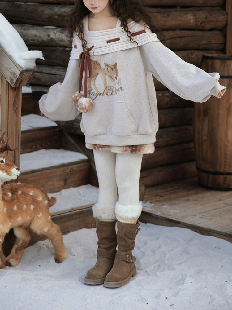 Angel Deer Pom Pom Sweatshirt-ntbhshop