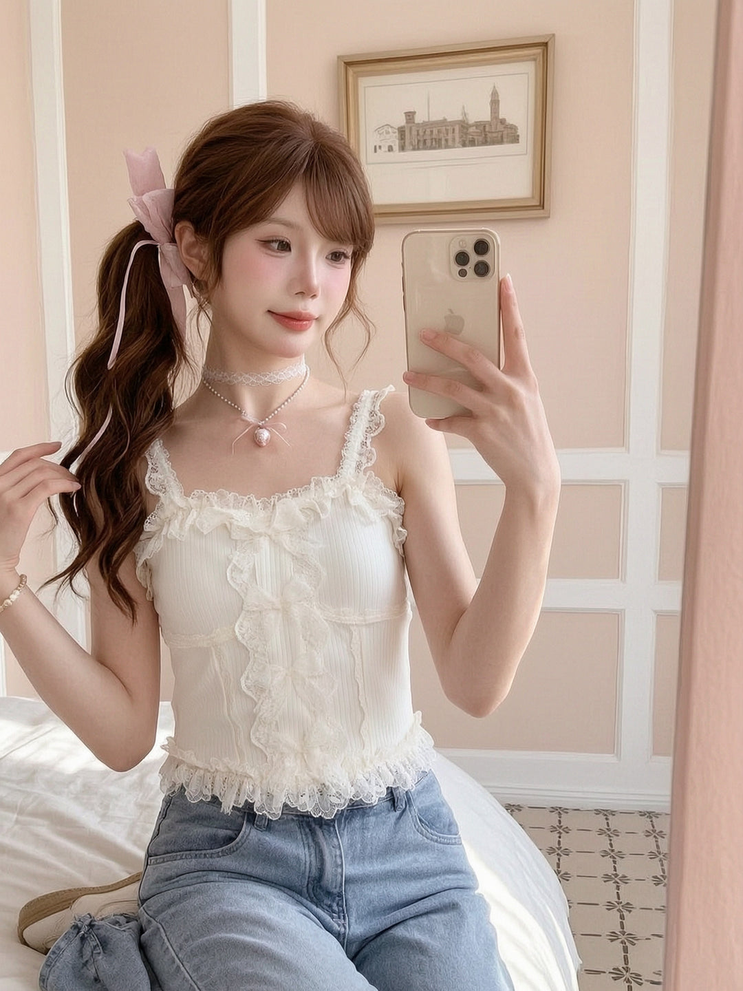 Ribbon Lace Cami Top-Tops-ntbhshop