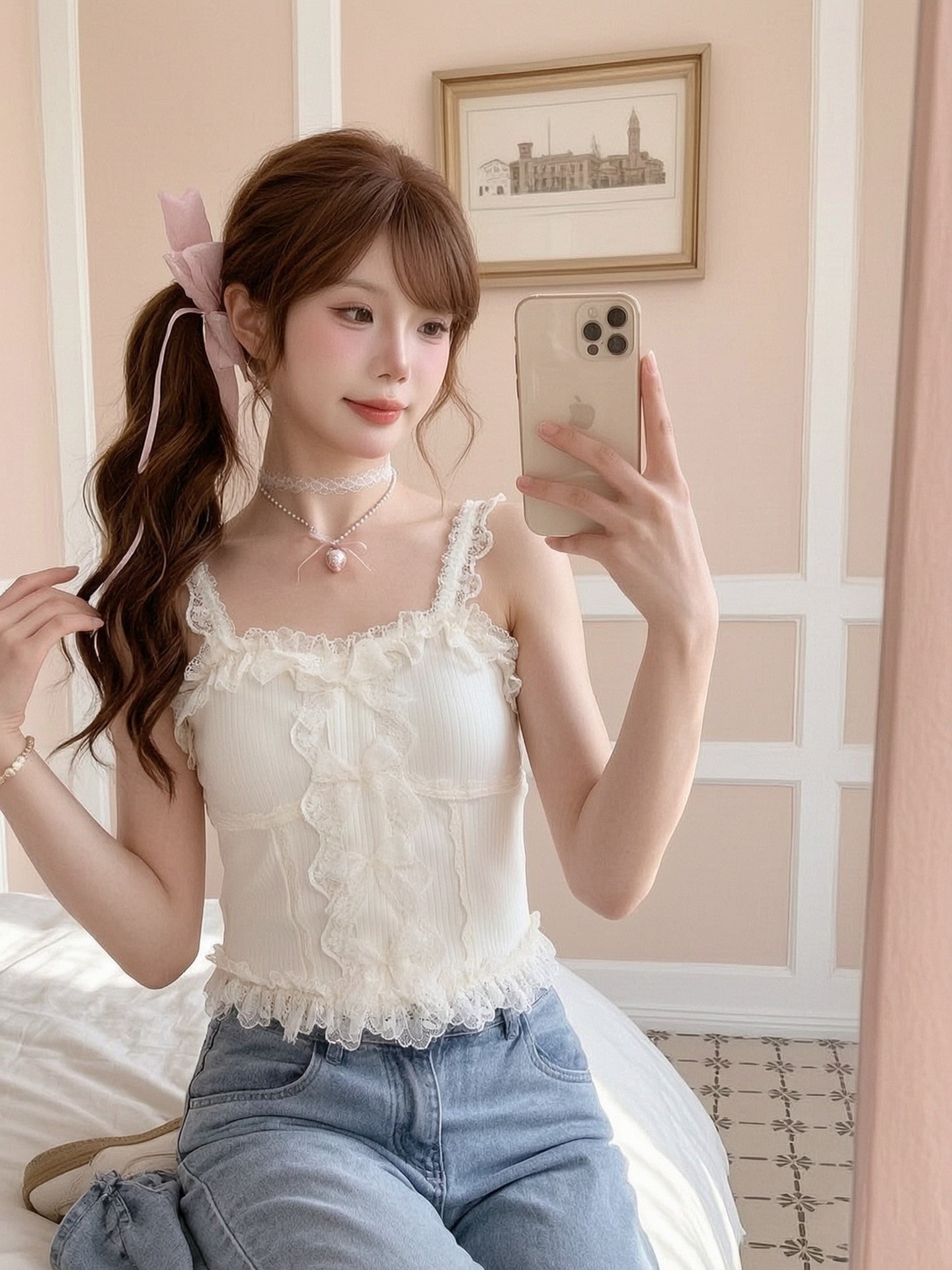Ribbon Lace Cami Top-Tops-ntbhshop