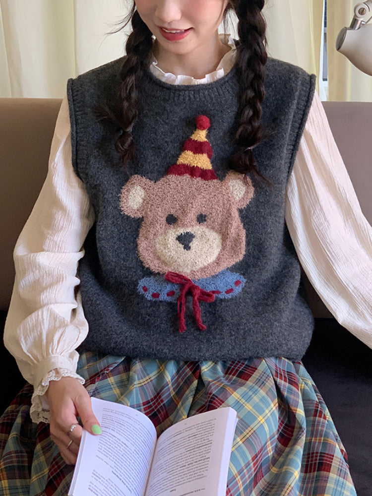 Teddy Picnic Nostalgia Vest & Midi Skirt-ntbhshop