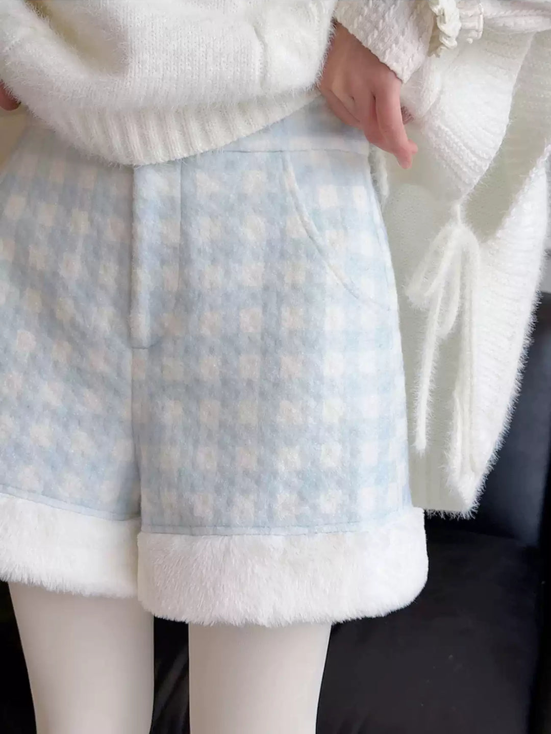 Cloud Milk Plaid Cuddle Shorts-Bottoms-ntbhshop