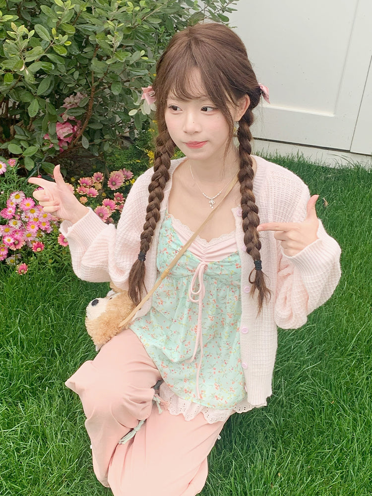Guava Daydreams Cardigan, Camisole & Pants-Sets-ntbhshop