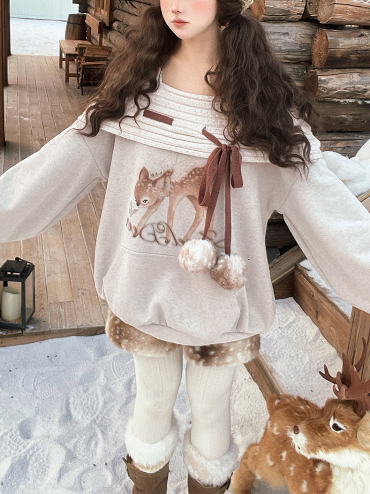 Angel Deer Pom Pom Sweatshirt-ntbhshop