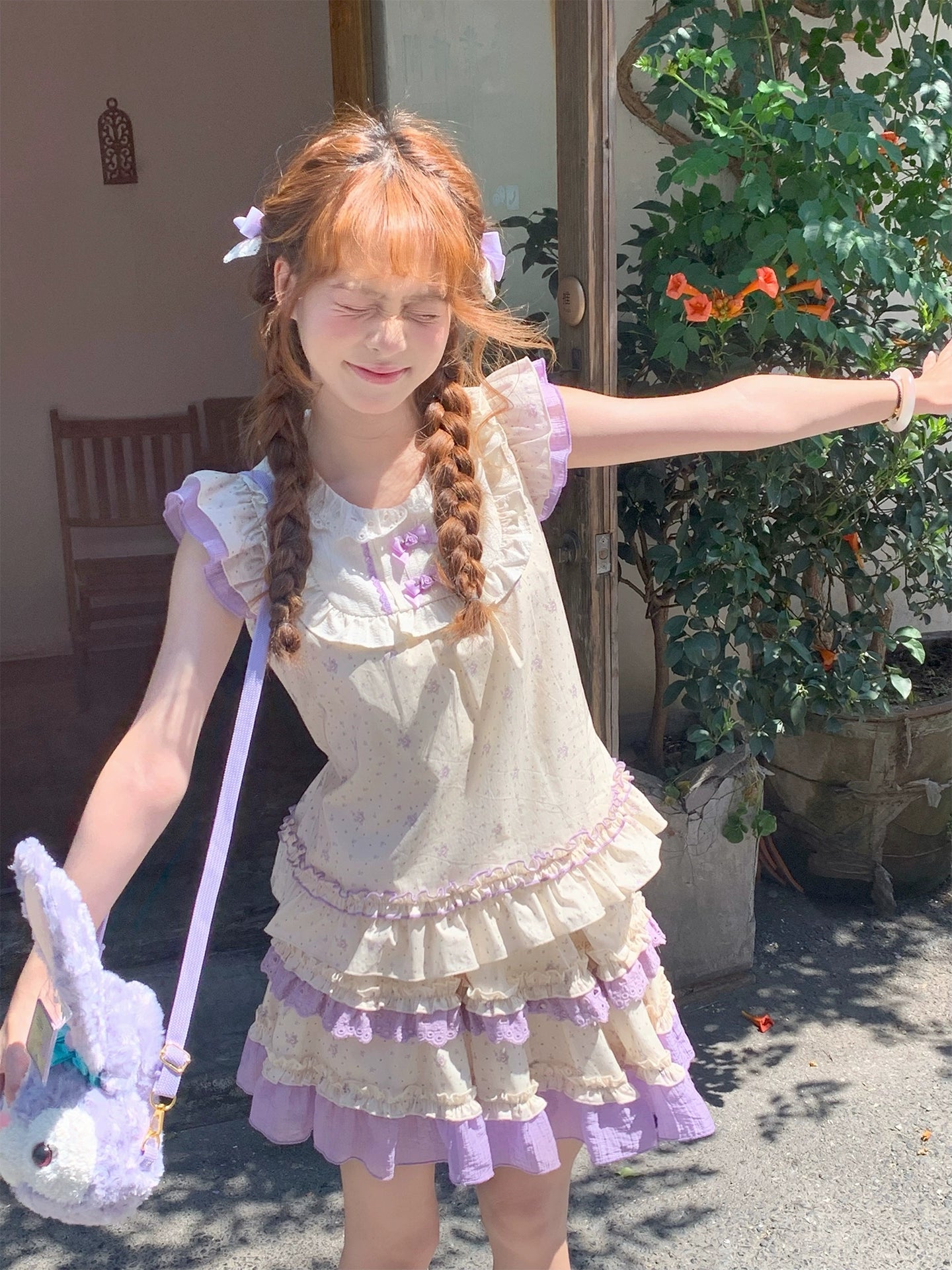 Lavender Bloom Fairy Sleeve Blouse & Layer Cake Skirt-ntbhshop