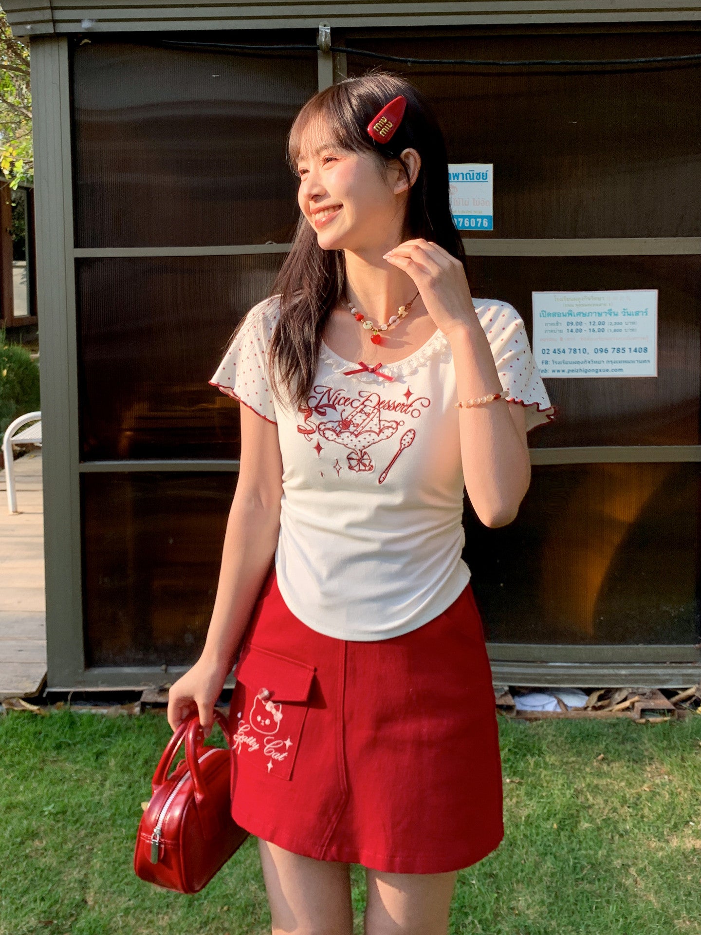 Catty Cat Cherry Mini Skirt-Bottoms-ntbhshop