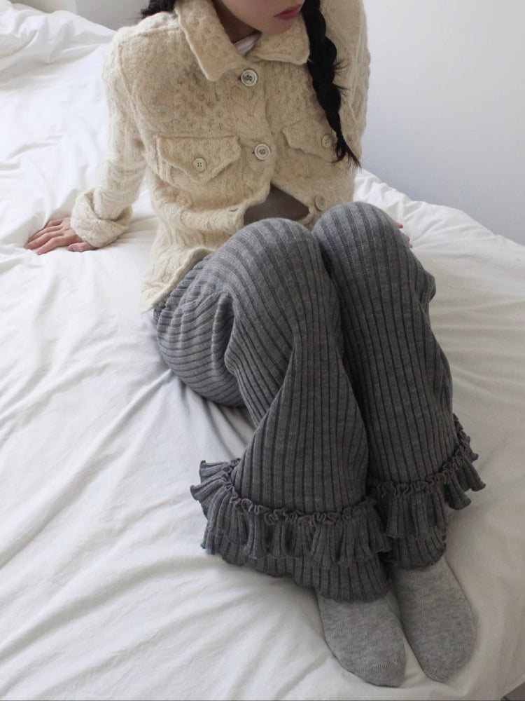 Ruffle Verse Stretch Knit Pants-ntbhshop