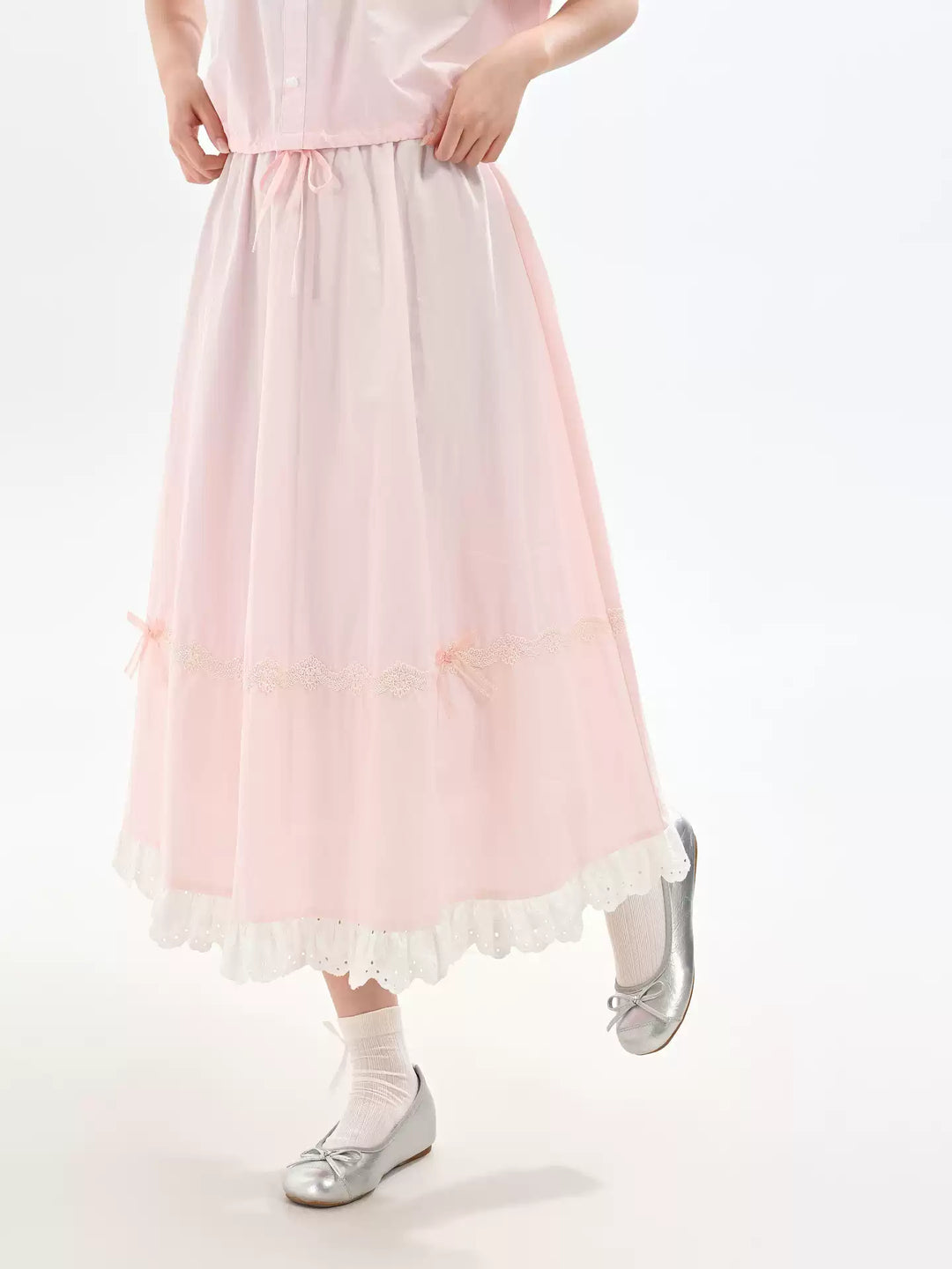 Rose Milk Cotton Blouse & Skirt-Sets-ntbhshop