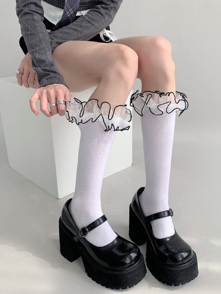 Moonlit Sonata Frill Contrast Socks-ntbhshop