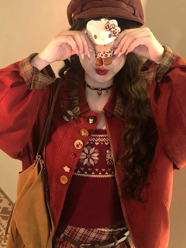 Maillard Coffee Vintage Button Suede Jackets-ntbhshop