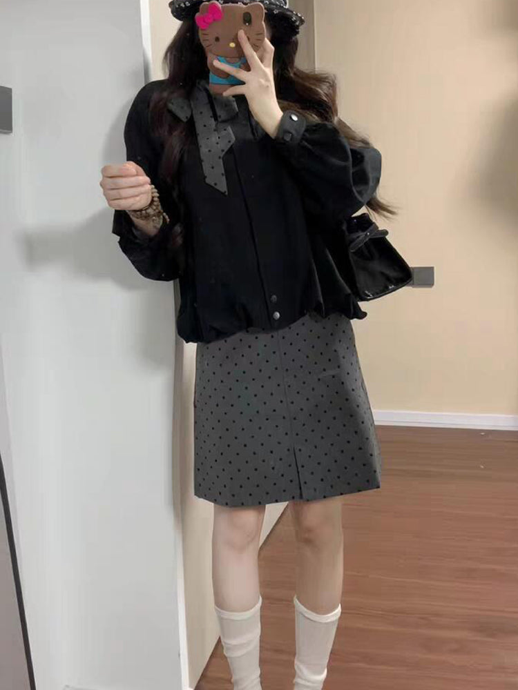Seoul Sweet Bubble Jacket & Dots Skirt-ntbhshop