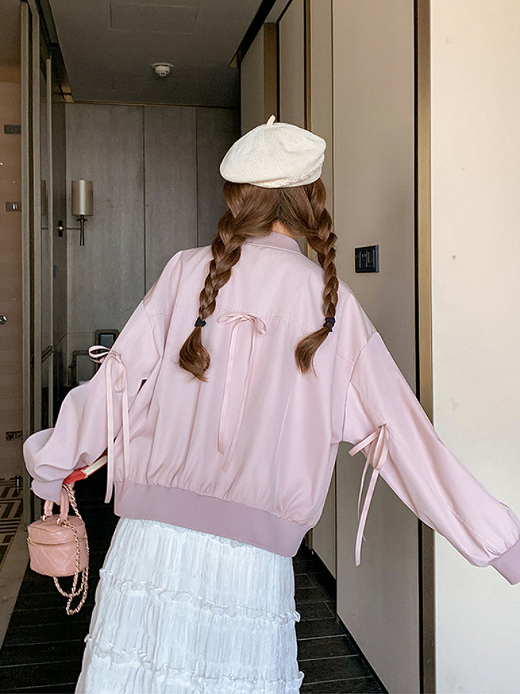 Lilac Lace Crop Varsity Jacket-ntbhshop