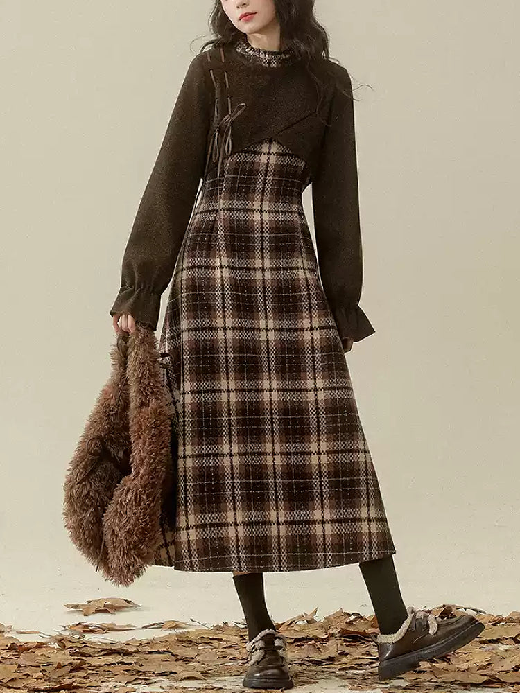 Hazelnut Afternoon Plaid Dress-Dresses-ntbhshop