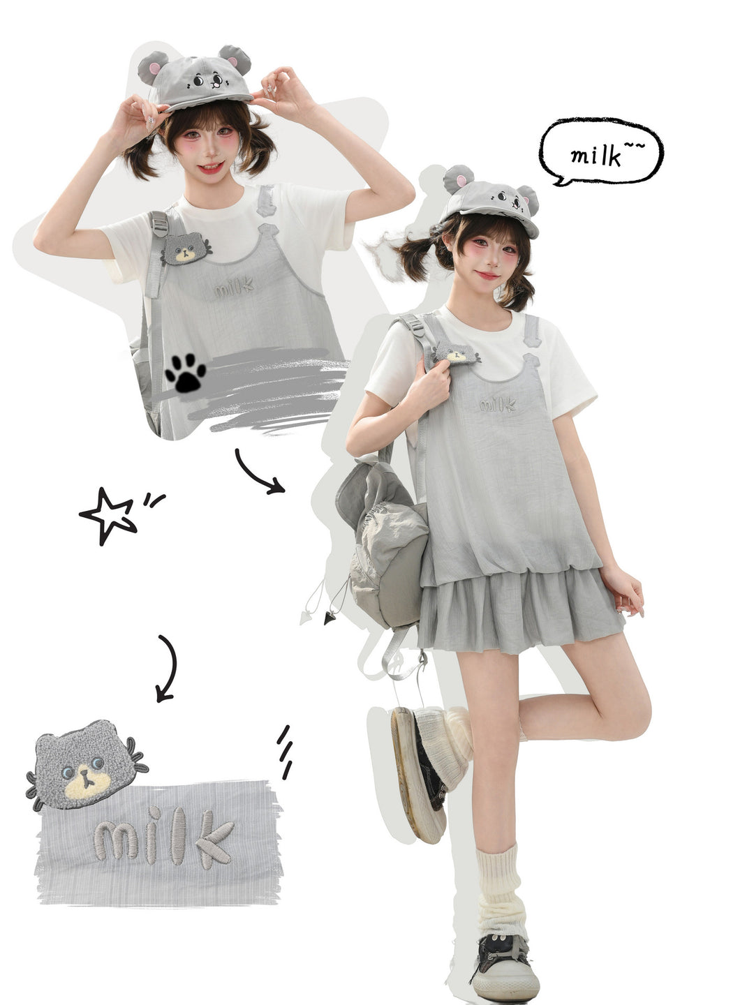 Milk Cat Pinafore Dress-Dresses-ntbhshop