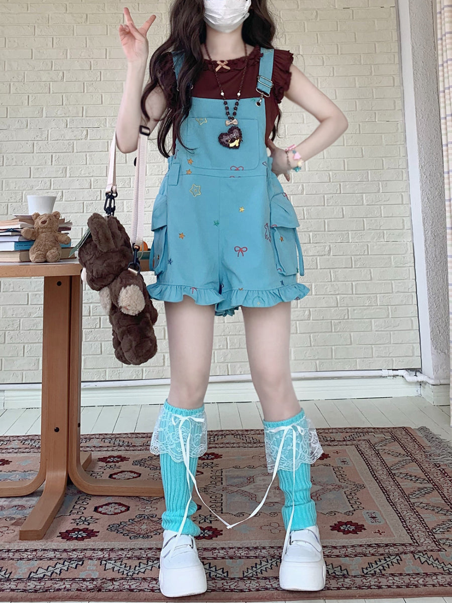 Candy Star Pocket Overall Shorts-Bottoms-ntbhshop