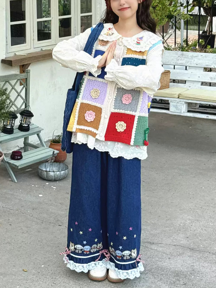 Granny Flower Patchwork Knit Vest-Outerwear-ntbhshop