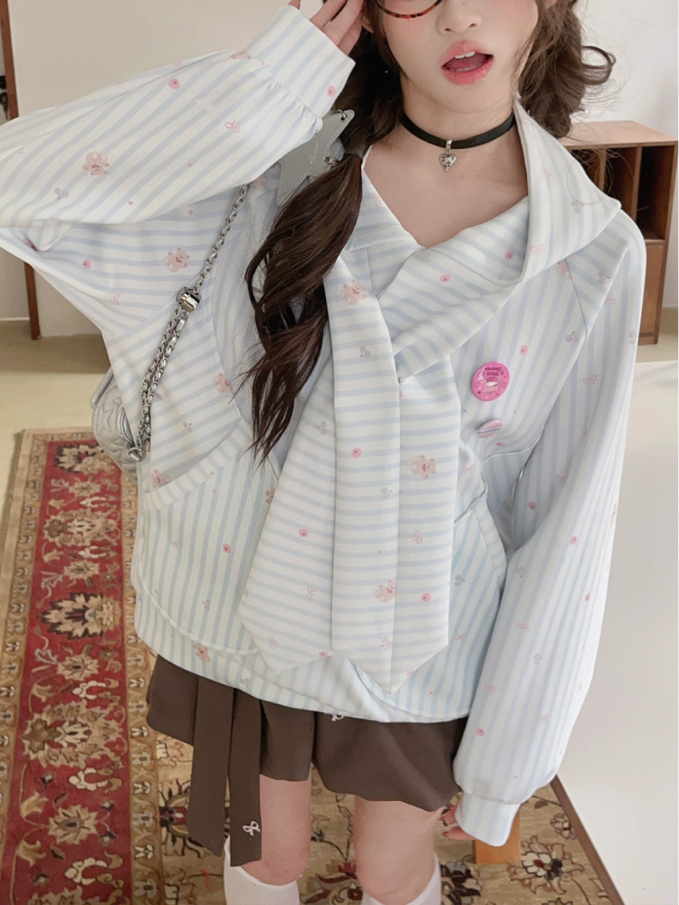 Bunny Ear Stripe Raglan Hoodie-ntbhshop