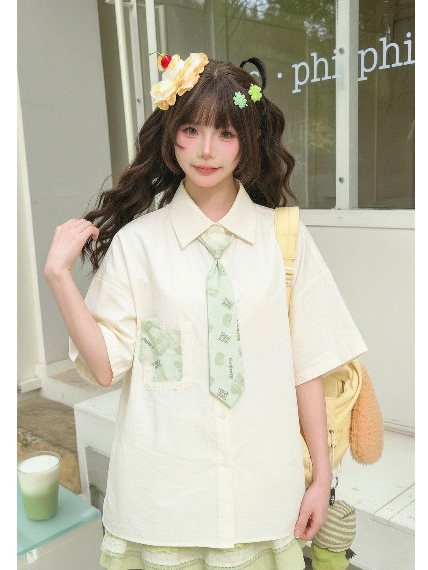 Dinosaur Club Cotton Tie Shirt-Tops-ntbhshop