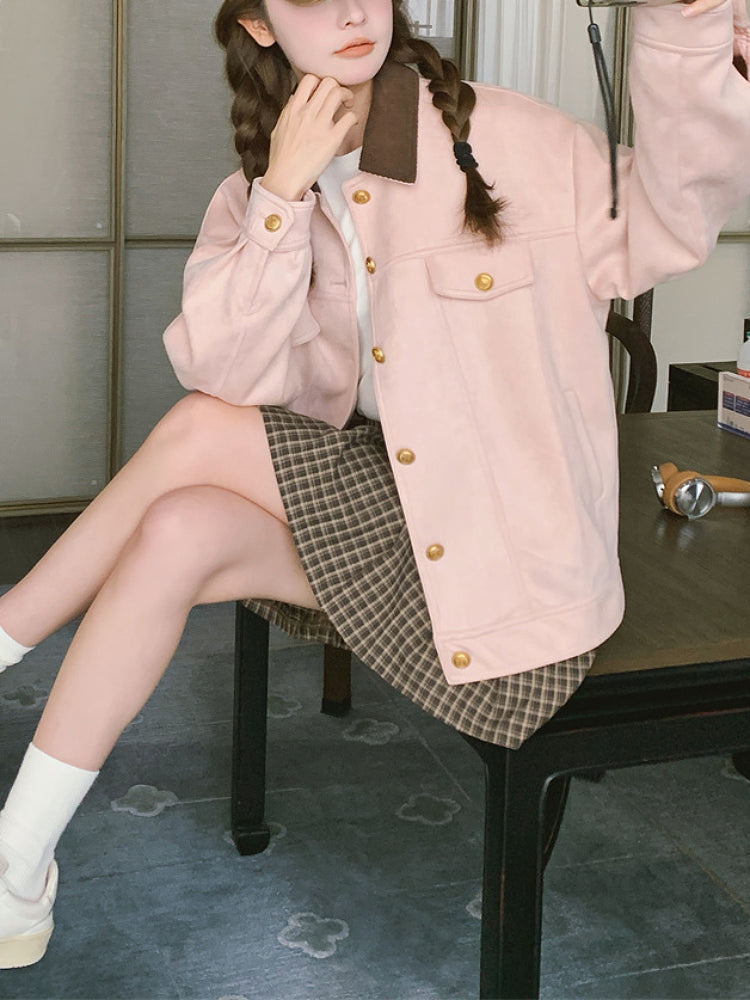 Rosy Path Suede Crop Jacket-ntbhshop