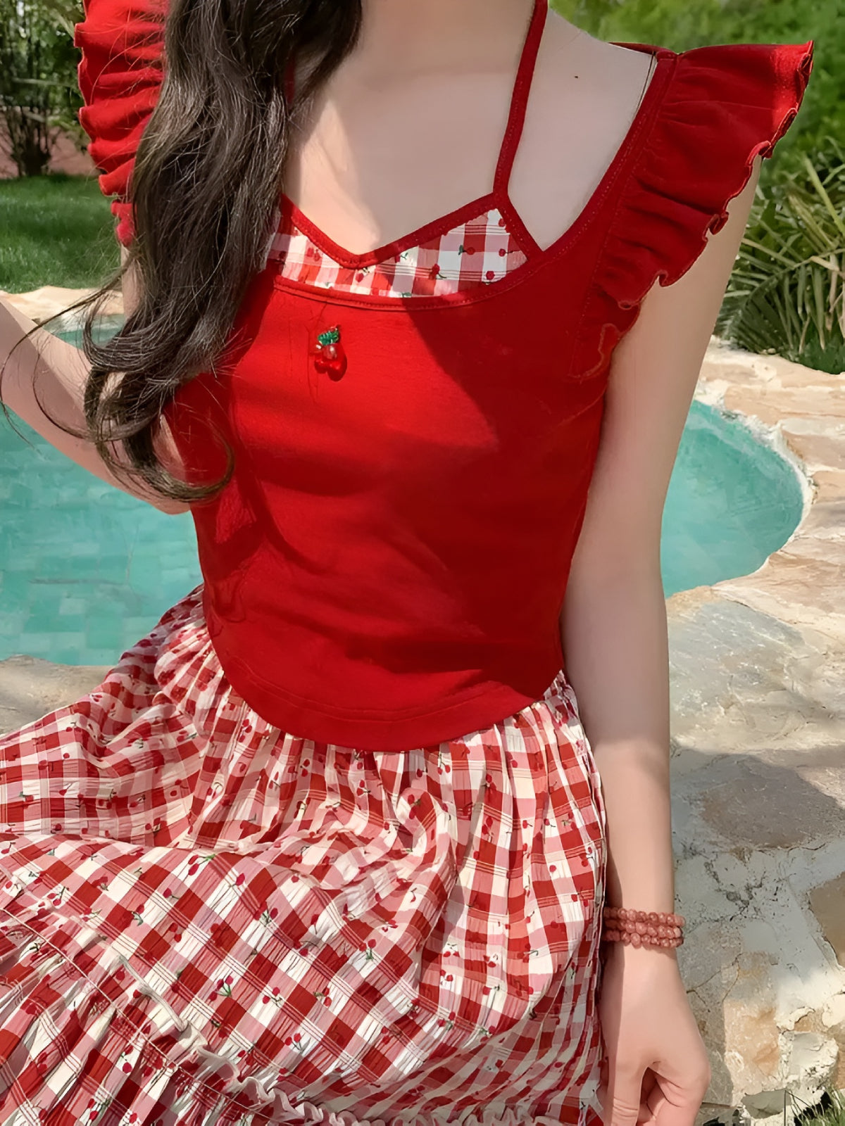 Cherry Picnic Ruffle Top-Tops-ntbhshop