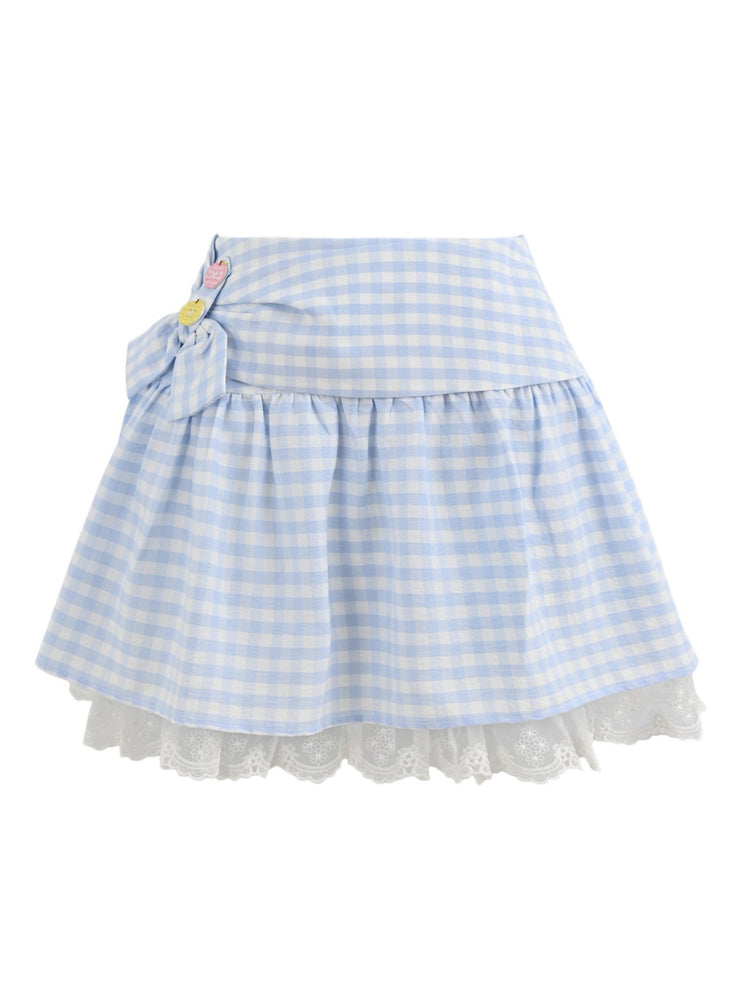 Cloud Gingham Lace Skirt-Bottoms-ntbhshop