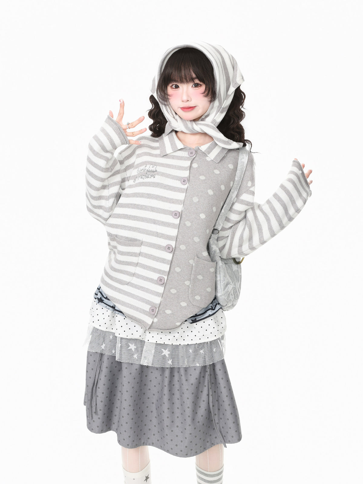 Candy Stripe Scarf Cardigans-Outerwear-ntbhshop
