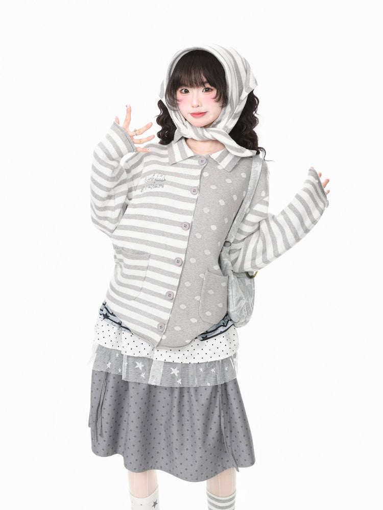 Candy Stripe Scarf Cardigans-Outerwear-ntbhshop