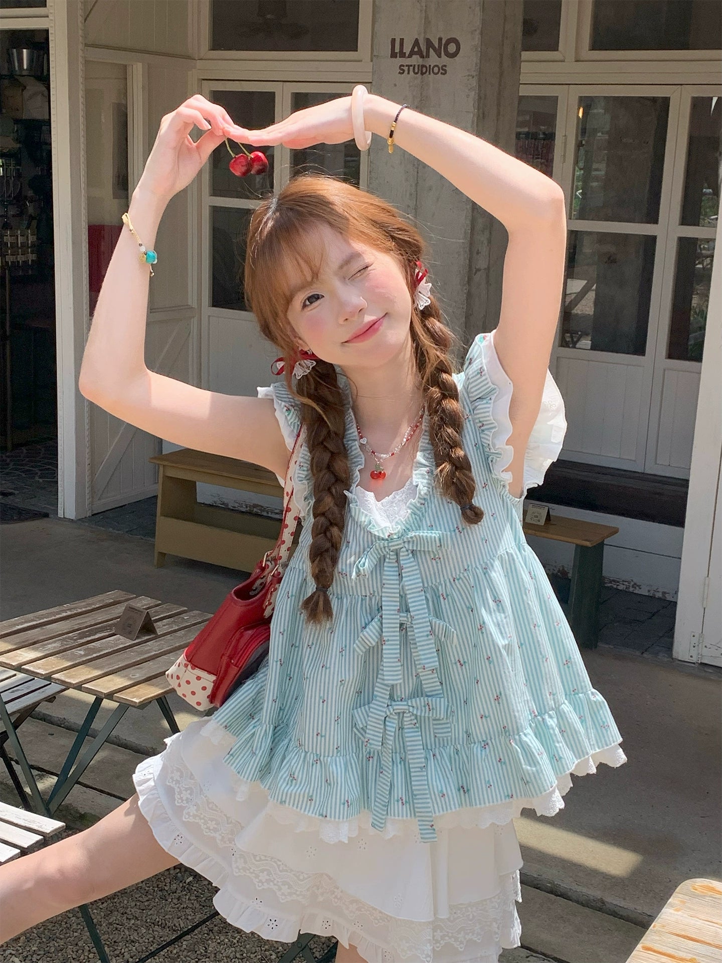 Minty Berry Fairy Sleeve Blouse & Layer Cake Skirt-ntbhshop