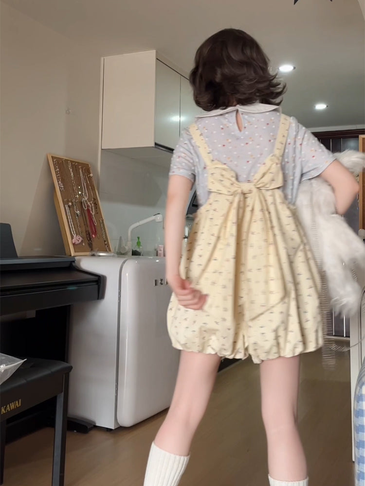 Vanilla Bow Bubble Overall Shorts-ntbhshop
