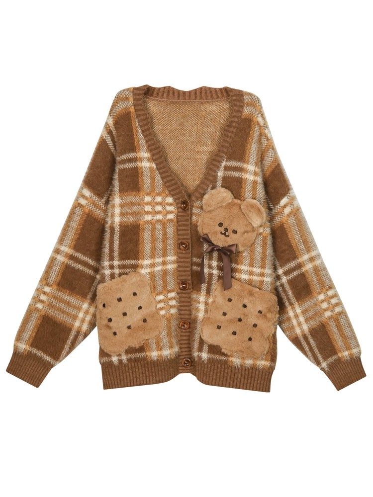 Biscuit Bear Maillard Plaid Knit Cardigan-ntbhshop