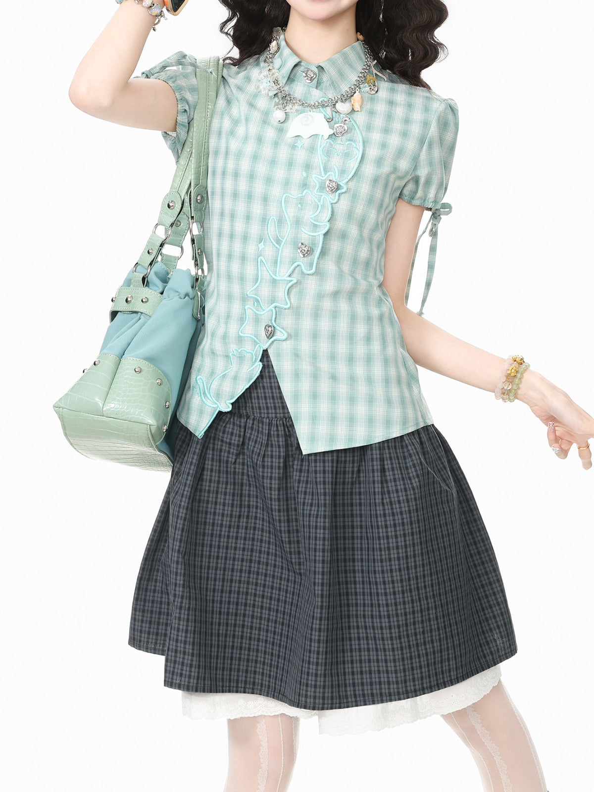 Minty Kitty Babydoll Blouse-Tops-ntbhshop