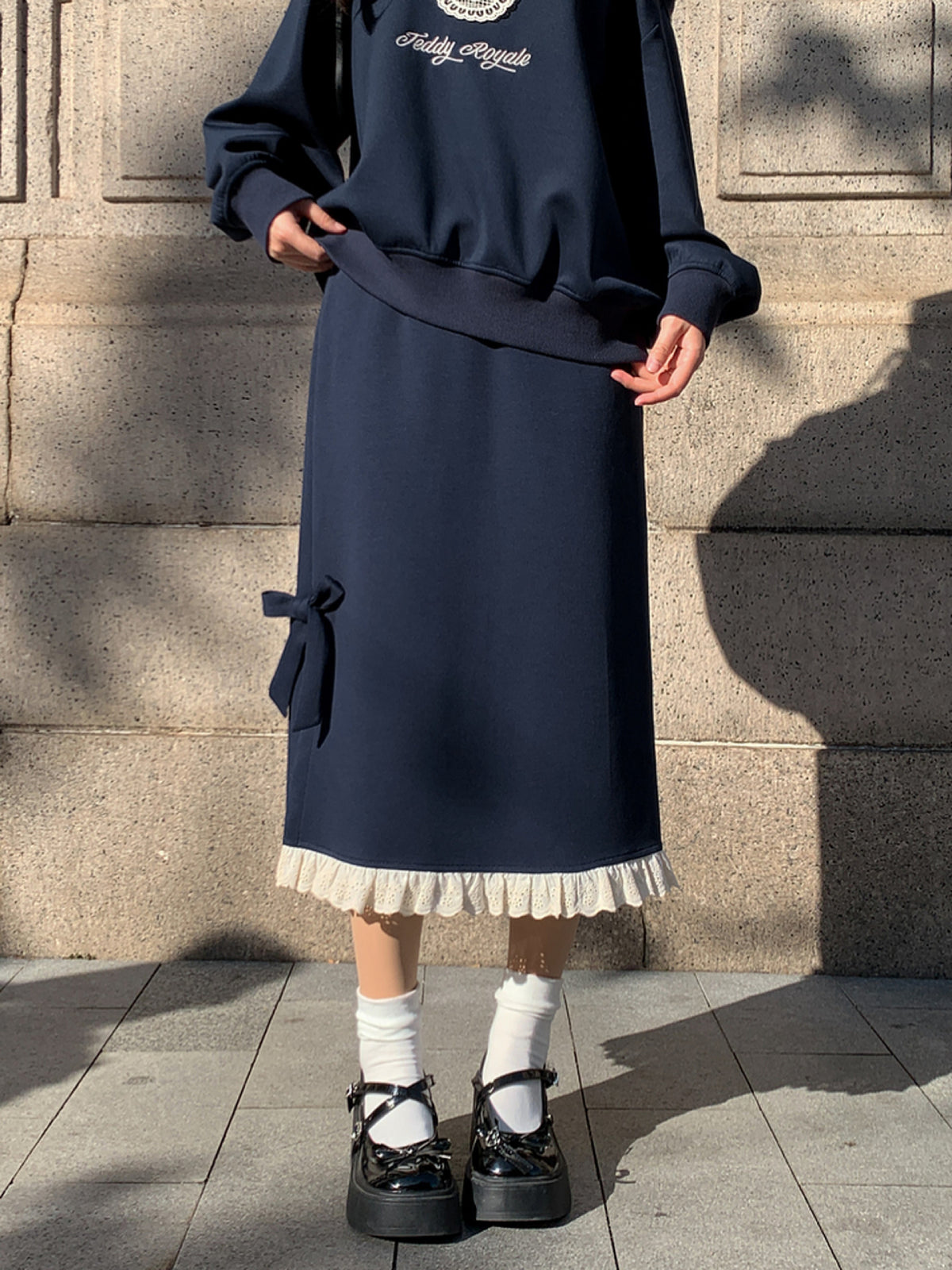 Navy Ribbon Lace Skirt-Bottoms-ntbhshop