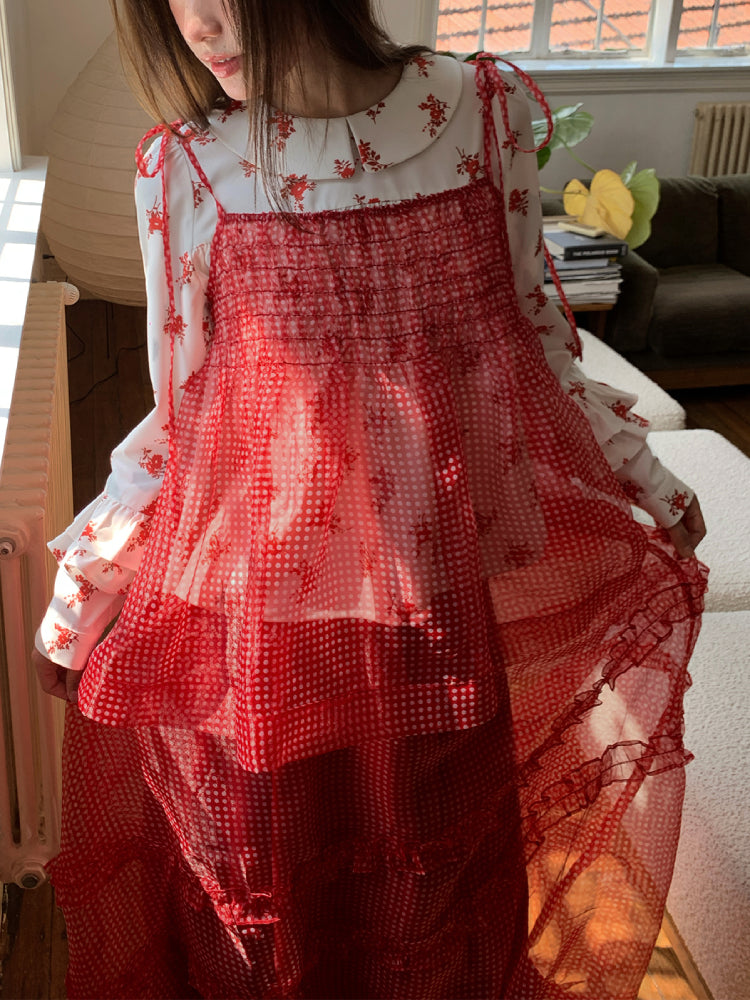 Cherry Dollhouse Polka Dot Cami, Floral Blouse & Bubble Skirt-ntbhshop