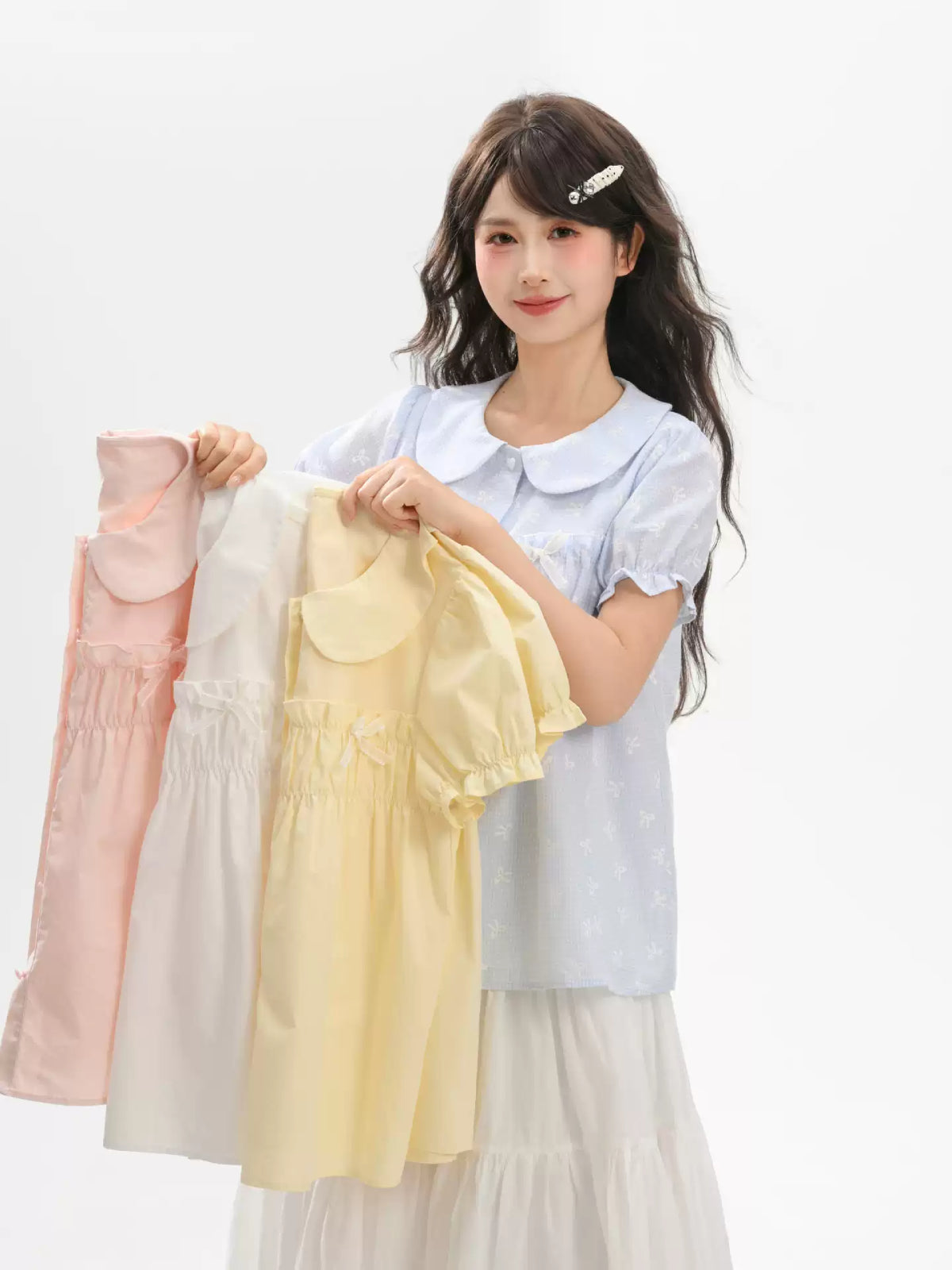 Petite Ribbon Babydoll Blouses-Tops-ntbhshop