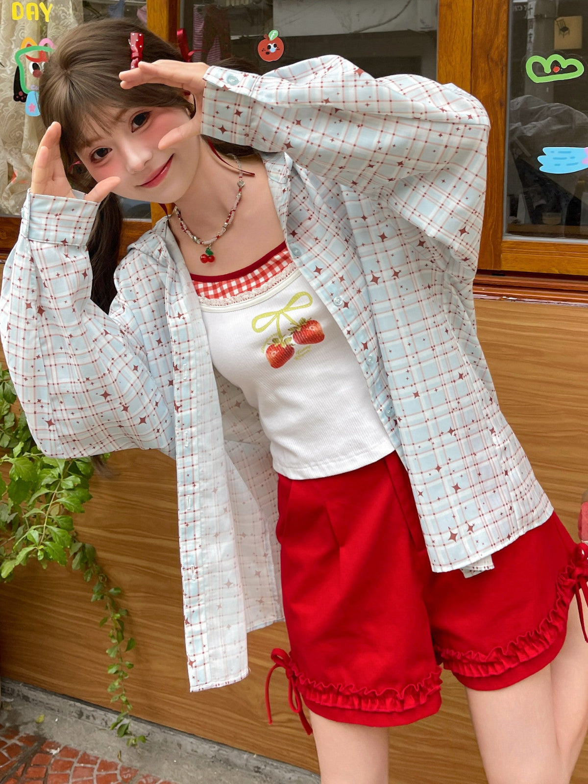 Starlight Meadow Hooded Plaid Shirt-Outerwear-ntbhshop