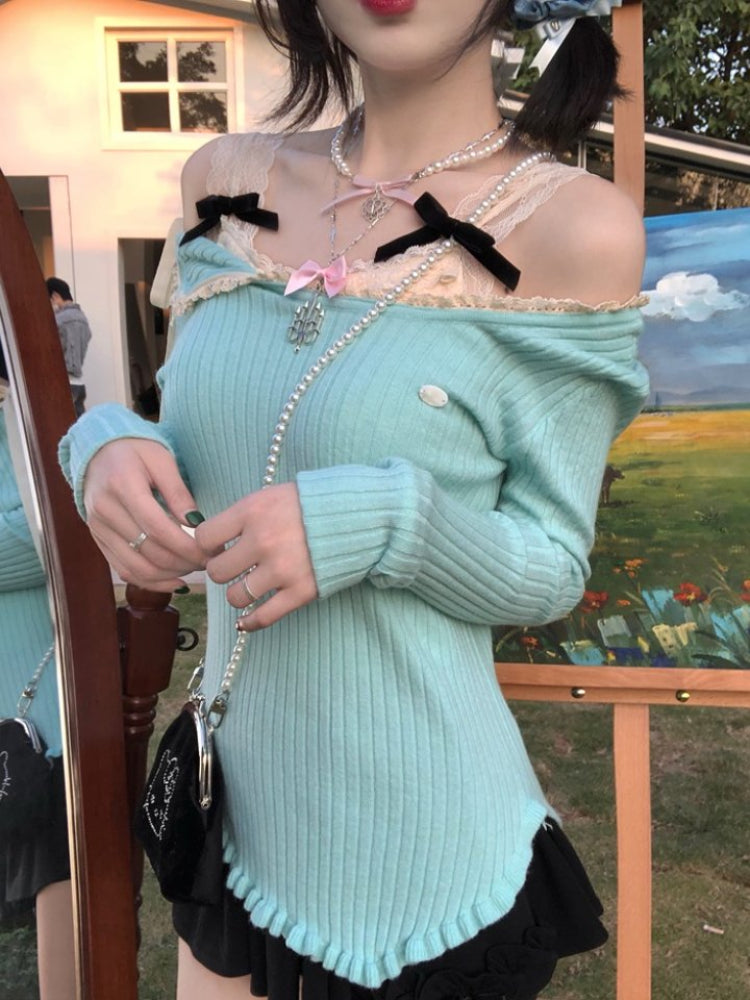 Swan Poise Lace Knit Tops-ntbhshop