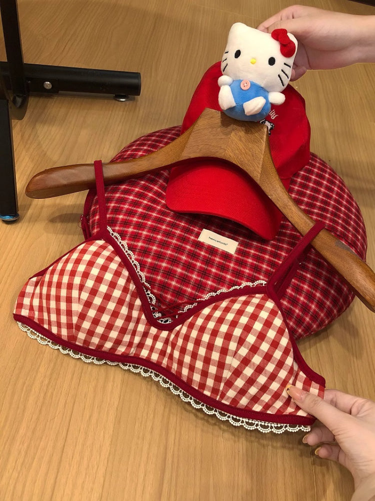 Hot Pop Ribbed Lace-Up Cami & Gingham Bralette Sets-ntbhshop