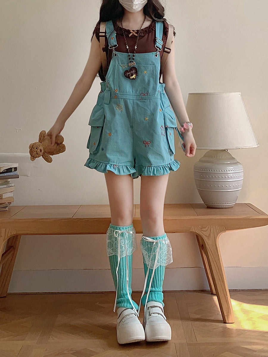 Candy Star Pocket Overall Shorts-Bottoms-ntbhshop