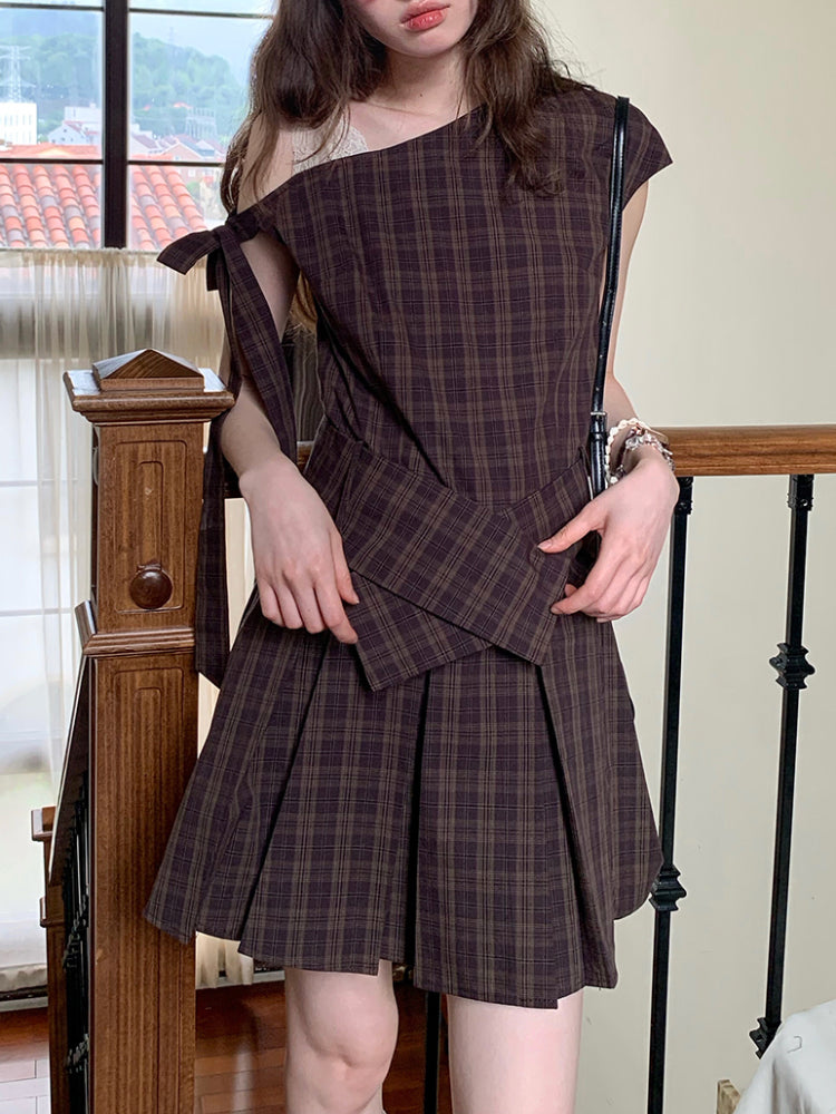 Oakmere Off-Shoulder Plaid Dress-ntbhshop