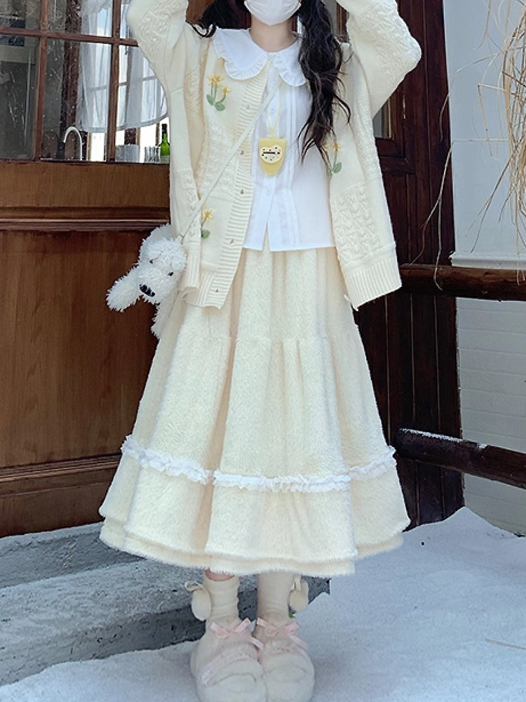 Snowflake Furry Midi Skirts-ntbhshop