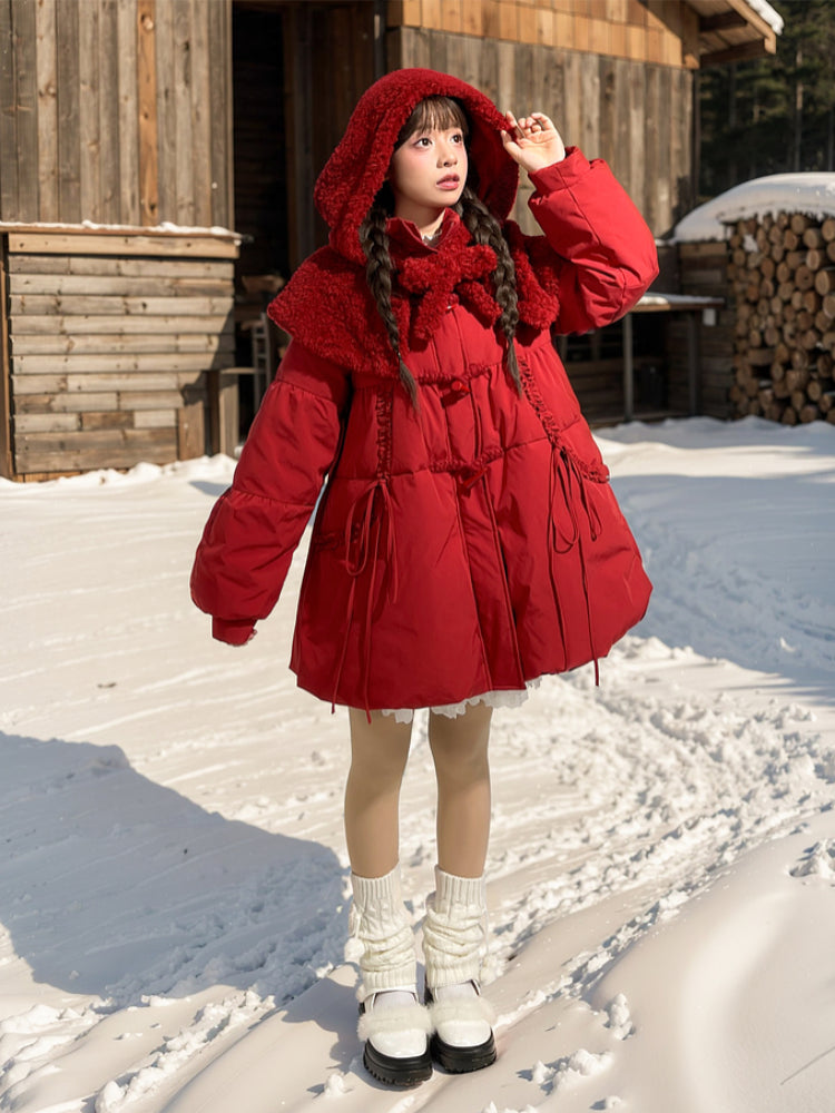 Little Red Riding Hood Down Coat with Detachable Hood-ntbhshop