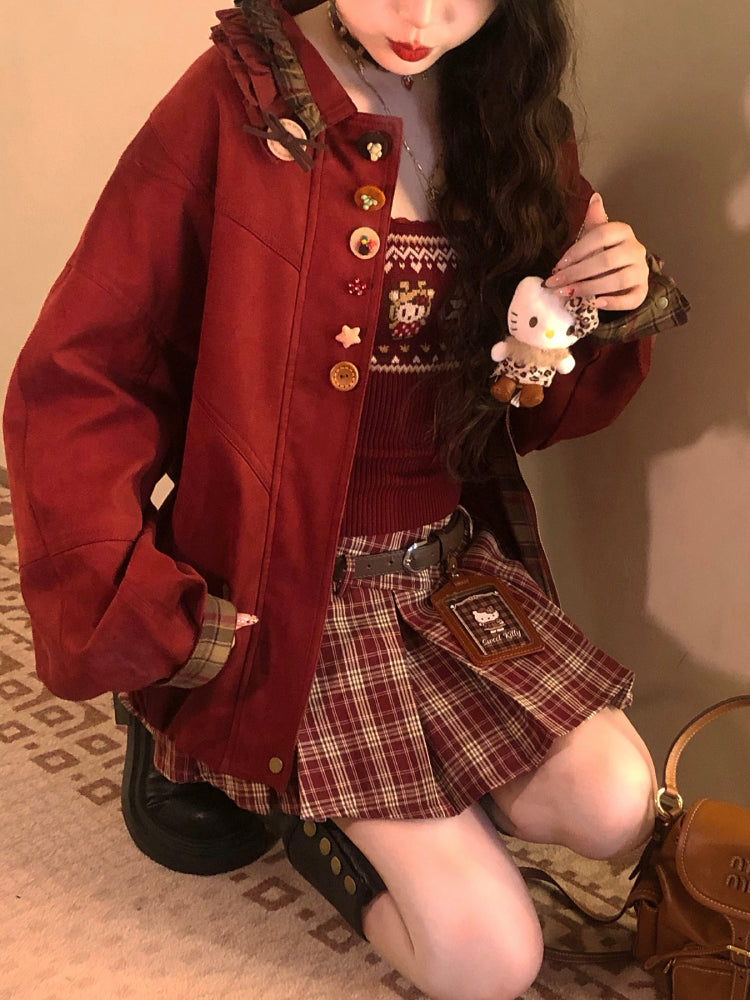 Maillard Coffee Vintage Button Suede Jackets-ntbhshop