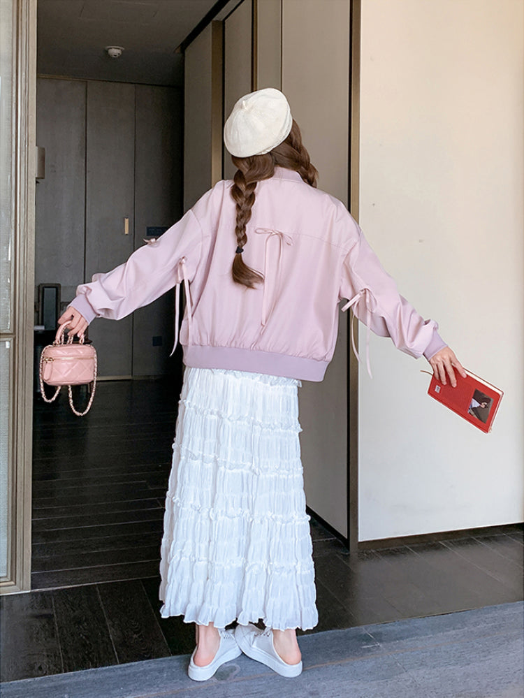 Lilac Lace Crop Varsity Jacket-ntbhshop