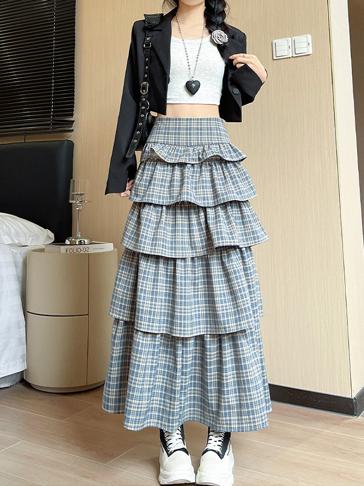 Retro Puff Plaid Cake Skirts-ntbhshop