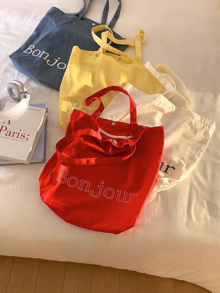 Bonjour Belle Canvas & Denim Tote Bags-ntbhshop