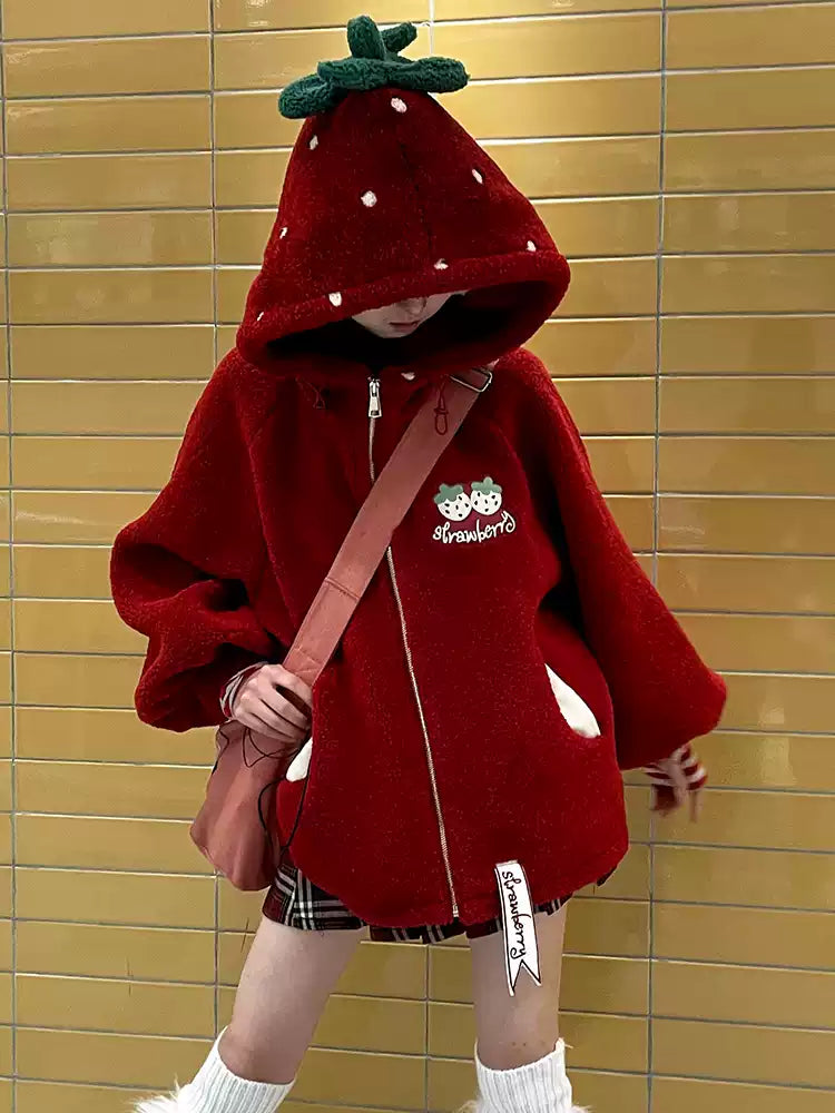 Winter Strawberry Fleece Jacket-Outerwear-ntbhshop