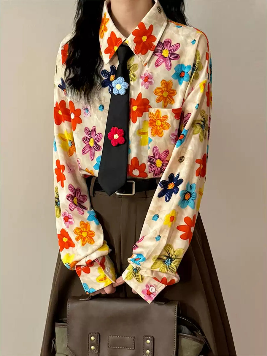 Paintbox Flowers Tie Shirt-Tops-ntbhshop