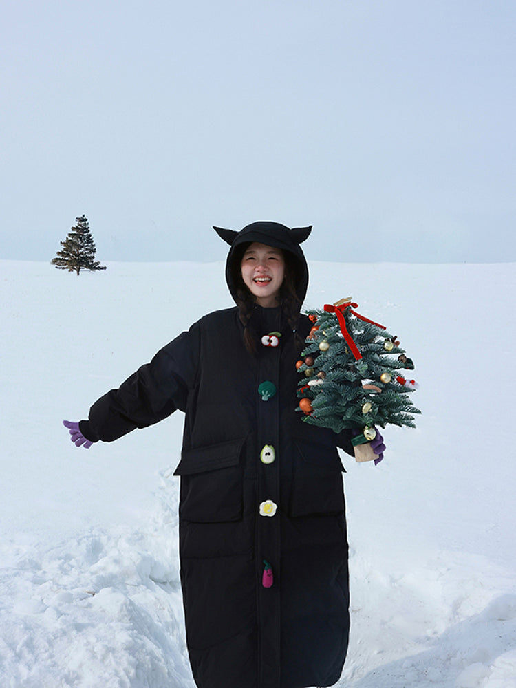 Black Devil & Fruit Puffer Coat-ntbhshop